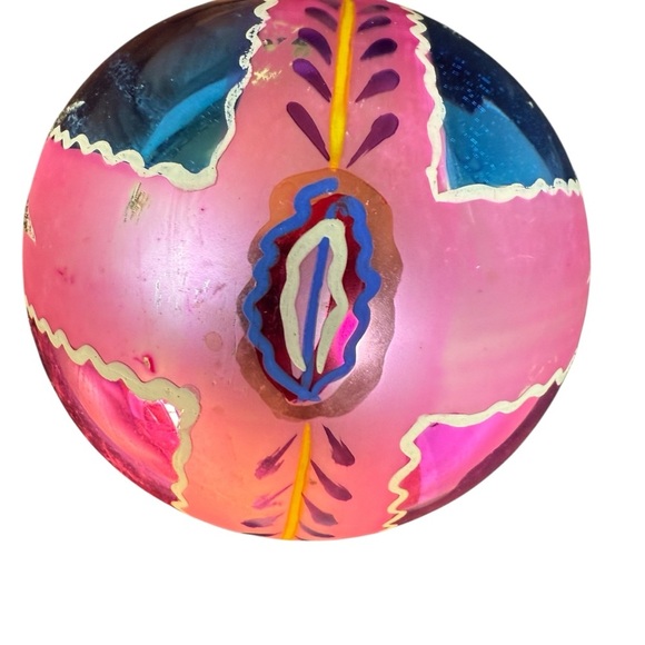 Vintage Poland Fantasia Mercury Glass Ball Ornament 3.5” Hand Painted Starburst - Picture 4 of 8